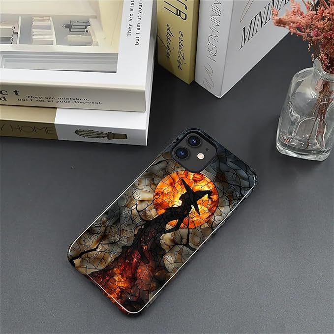 Case for iPhone 11 Case,Halloween Witch Moon Stained Glass Design - Hybrid Dual Protection Silicone + Hard PC Shockproof Full Body Cover Slim Anti-Scratch Protective Case for Men Women