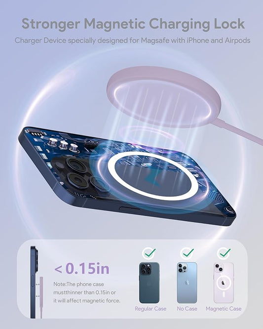 Magsafe Compatible Wireless Charging Pad 15W 2 Pack for iPhone 16/16 Plus/16 Pro/16 Pro Max/15/15 Plus/15 Pro/15 Pro Max/14/13/12 Series, Phone Wireless Charger