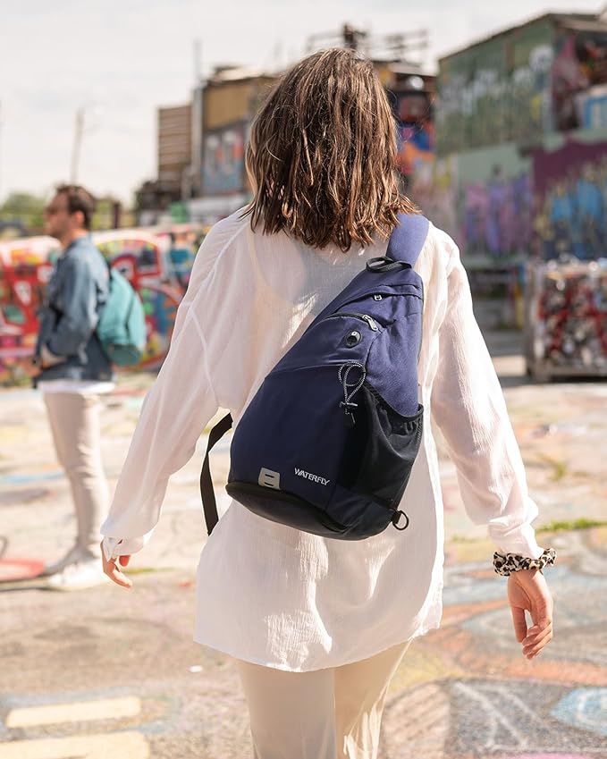 WATERFLY Sling Bag Crossbody Backpack: Over Shoulder Daypack Casual Cross Chest Side Pack (Large, Blue)