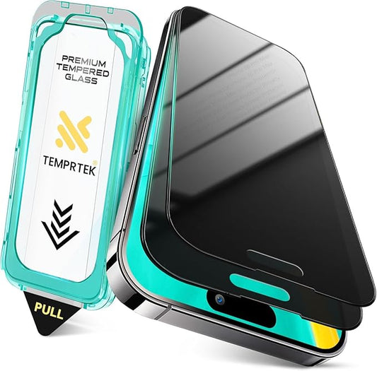 TEMPRTEK+ 2 Pack for iPhone 16 Pro Max Privacy Screen Protector Glass -16 Pro Max Screen Protector Privacy 9H Military Grade Scratch Fingerprint Resistance Anti-Glare Easy Installation Bubble Free