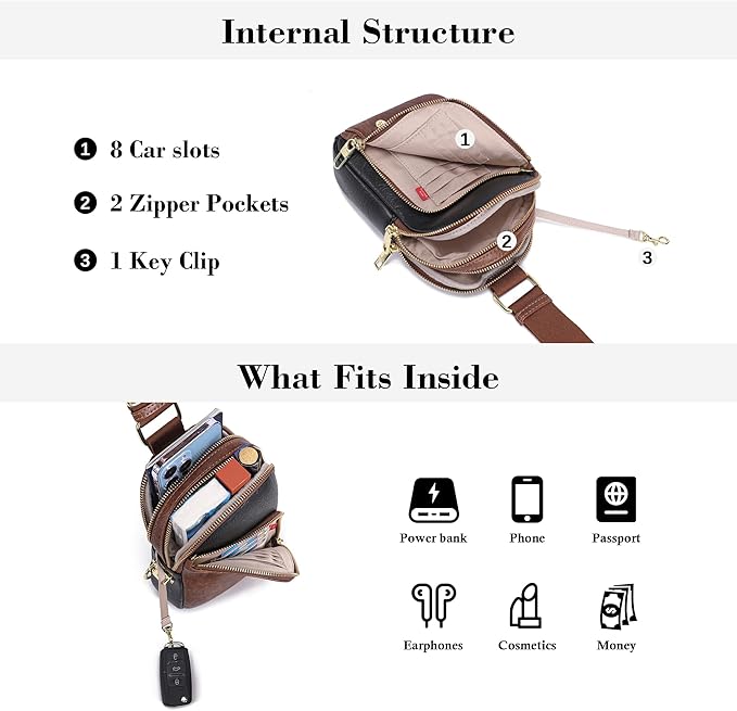 INICAT RFID Blocking Sling Bag Leather Crossbody Bags for Women Fanny Pack Cross Body for Woman Chest Bag for Travel 1.9L