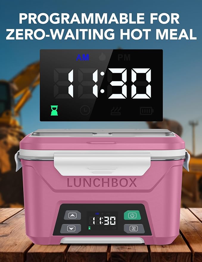 EAST OAK Cordless Electric Lunch Box for Adults, Heated Lunch Box Battery Powered with Automatic Heating, 5.5 Cups Portable Food Warmer with Removable Tray Divider