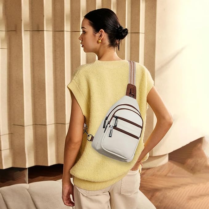 Sling Bag for Women Crossbody Bags Fanny Pack Sling Purse Backpack Vegan Leather Shoulder Bag Travel Anti Theft Beige