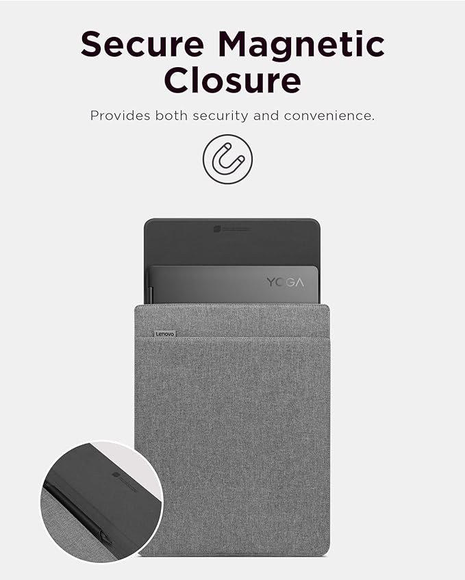 Lenovo Slim Laptop Sleeve 16 Inch Notebook/Tablet - Compatible with MacBook Air/Pro - Eco-Friendly Lightweight Case with Accessory Pocket & Magnetic Closure - Grey