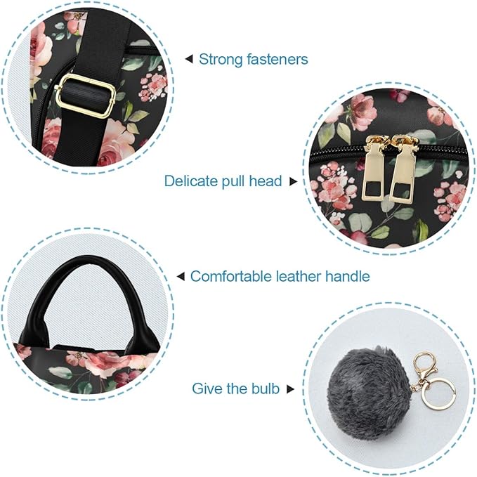 ALAZA Rose Flowers Floral Black Backpack Purse for Women Anti Theft Fashion Back Pack Shoulder Bag