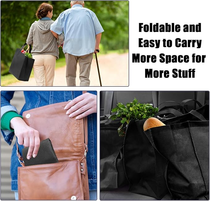 50Pcs Reusable Non Woven Shopping Bags Large Foldable Totes Bag with Handles Grocery Handbag Bulk for Boutiques