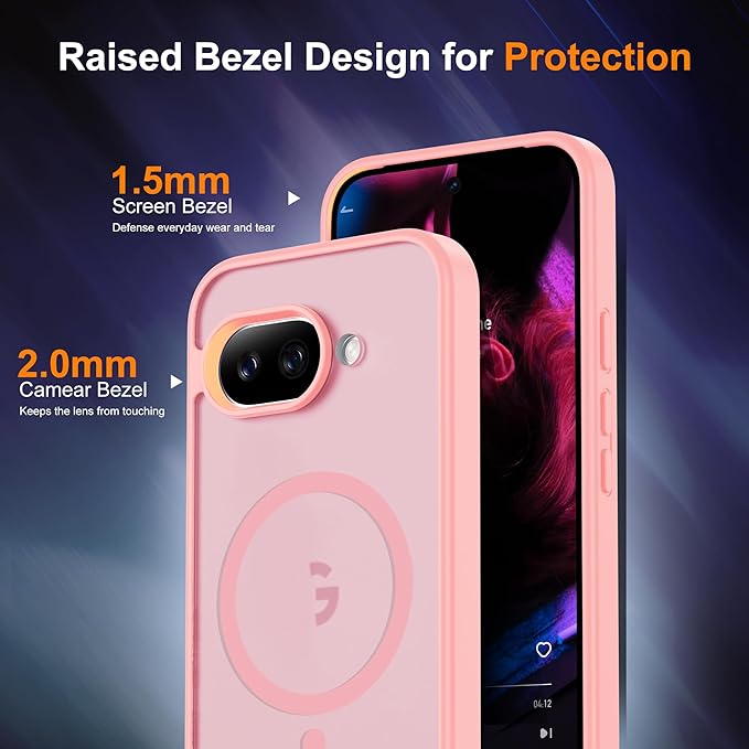 Compatible with Google Pixel 9A Case with Magnetic [Compatible with Mag-Safe][Military Grade Drop Protection] Slim Translucent Matte Phone Case with Anti-Fingerprint Tech, Pink