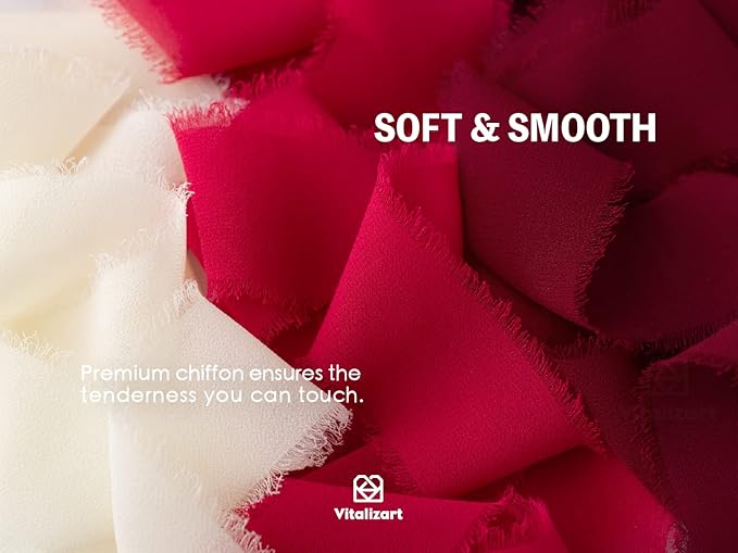 Vitalizart Red Handmade Chiffon Silk Ribbon Fringe 1.5" x 21 Yd Frayed Edges Ribbons for Wedding Invitations Bridal Bouquets Gifts Wrapping Crafts Holiday Party Decorations