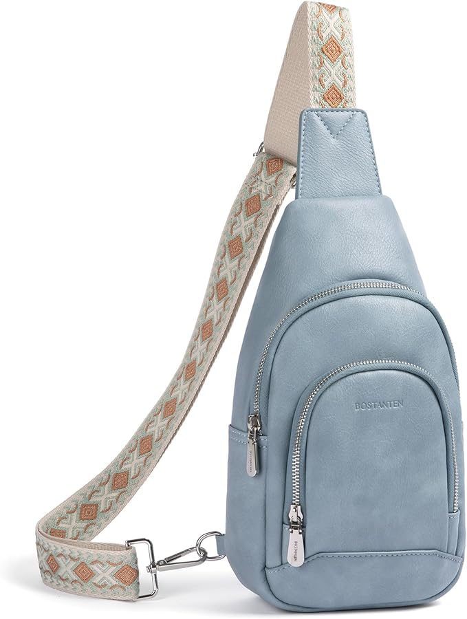 BOSTANTEN Sling Bag for Women Leather Crossbody Bag Vintage Cross Body Purse for Travel with Guitar Strap, Bohemian Style