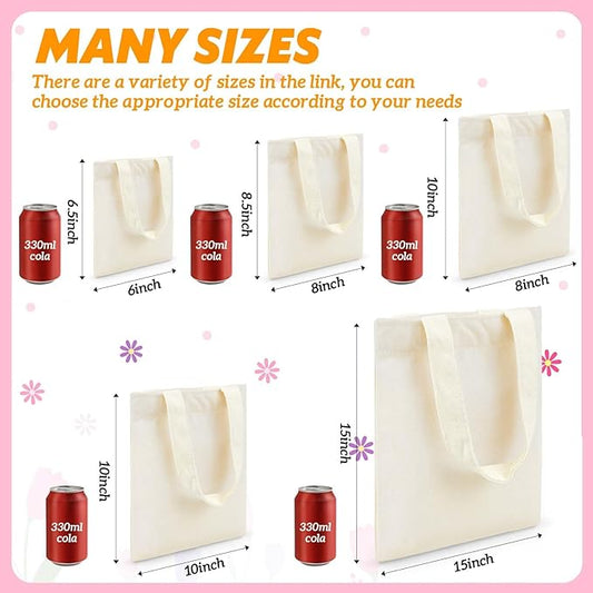 Amylove 48 Pcs Mini Tote Bag Sublimation Blank Canvas Tote Bags Reusable Grocery Luggage DIY Sack Goody for Party Even (10 x 10 Inch,Natural Color)