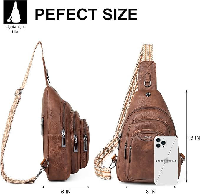 10L Crossbody Sling Bag for Women Men Anti Theft Cross Body Fanny Pack Belt Bag Purse Gifts for Women Faux Leather, Brown