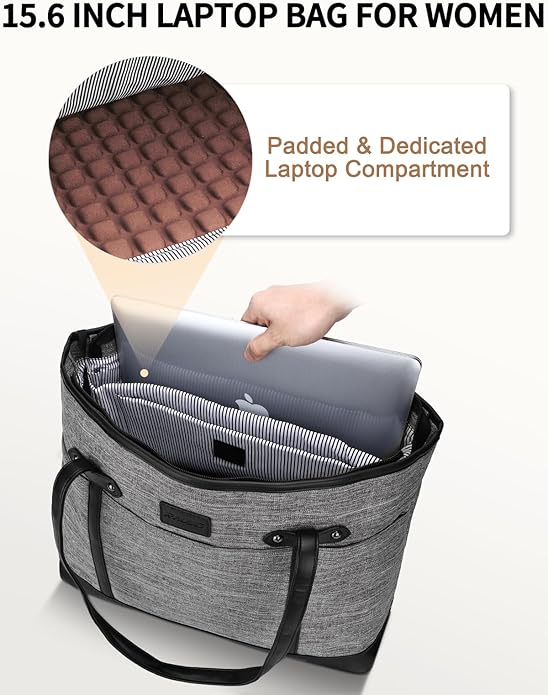 RAVUO Laptop Tote Bag for Women, Water Resistant 15.6 Inch Computer Handbag Purse Teacher Bag With Portable Small Pouch