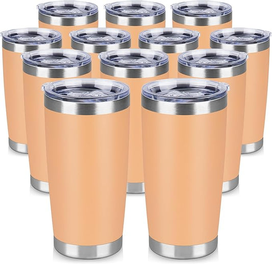20 oz Tumbler Stainless Steel Tumblers Bulk with Lid Double Wall Insulated Coffee Tumbler Cups for Hot & Cold Drinks Powder Coated Travel Coffee Tumbler Mug Metal (Cream Orange, 12 pack)