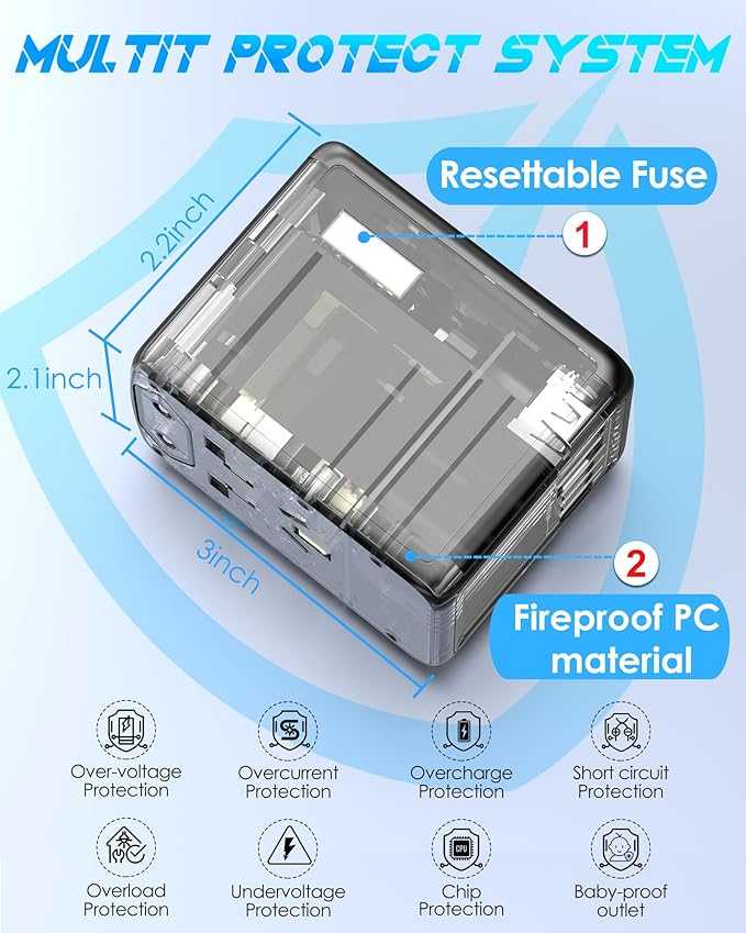 Universal Travel Adapter, 6.0A 30W International Power Adapter, 5 USB C/A Ports + AC Outlets for All USB Devices, Type I C G A Plugs 110V 220V A/C, European Travel Plug Adapter for 200+ Countries