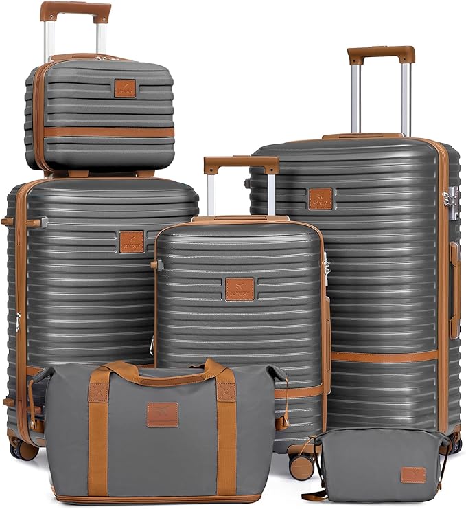 Joyway Luggage Set 3 Piece Suitcase Sets with Spinner Wheel,Hardside Expandable Travel Laggage with TSA Lock (13/20/24/28 Grey brown