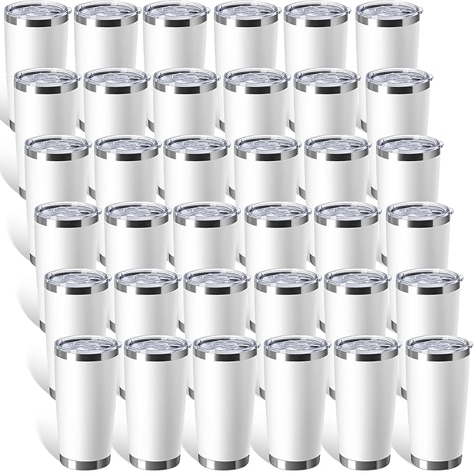 Sieral 36 Packs Stainless Steel Tumbler Bulk with Lid Vacuum Double Wall Insulated Travel Coffee Mug Powder Coated Tumbler Cup for Graduation Wedding Christmas Birthday Party(White, 20 oz)