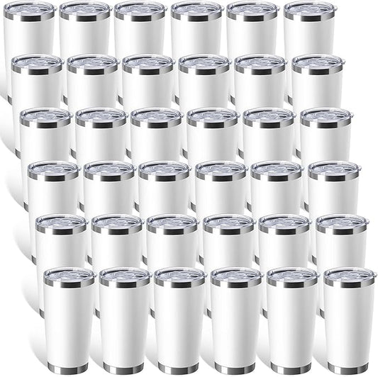 Sieral 36 Packs Stainless Steel Tumbler Bulk with Lid Vacuum Double Wall Insulated Travel Coffee Mug Powder Coated Tumbler Cup for Graduation Wedding Christmas Birthday Party(White, 20 oz)