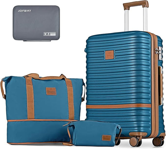 Joyway Expandable 24 Inch Luggage with Spinner Wheels, Lightweight Hard Shell Medium Checked Suitcase, 3 Piece Luggage Sets with TSA Lock, Blue