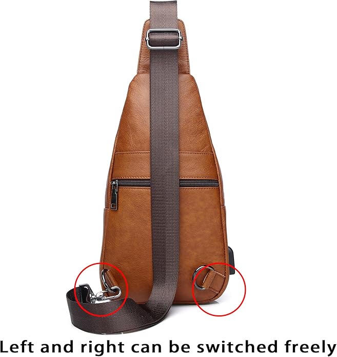 LUKZIJAES Genuine Leather Sling Bag for Men