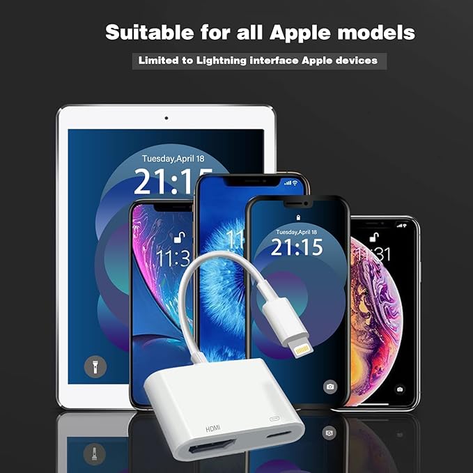 Lightning to HDMI Adapter for iPhone, [Apple MFi Certified] Digital AV Dongle,1080P Sync Screen Cable with Lightning Charging Port for iPhone, iPad to TV/Projector/Monitor No Need Power Supply