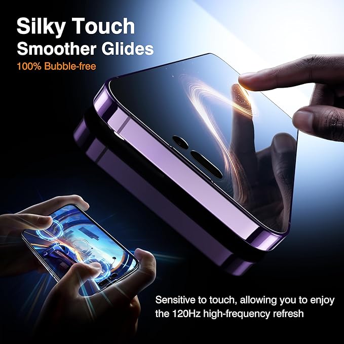 EZ-GLAZ-4+2 Pack for iPhone 14 Pro Max Privacy Screen Protector[6.7 inches] With Camera Lens Protector, [Drop Protection] 9H Hardness Full Coverage Anti-Spy Tempered Glass Film, Easy to install