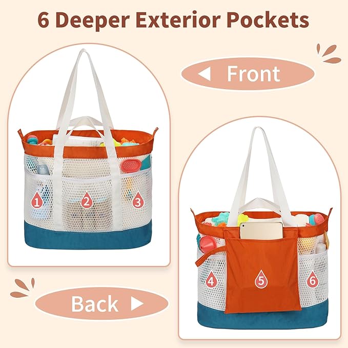Mesh Beach Bag, Extra Large Beach Bags for Women, Lightweight Foldable Sandproof Tote Bag for Family & Vacation