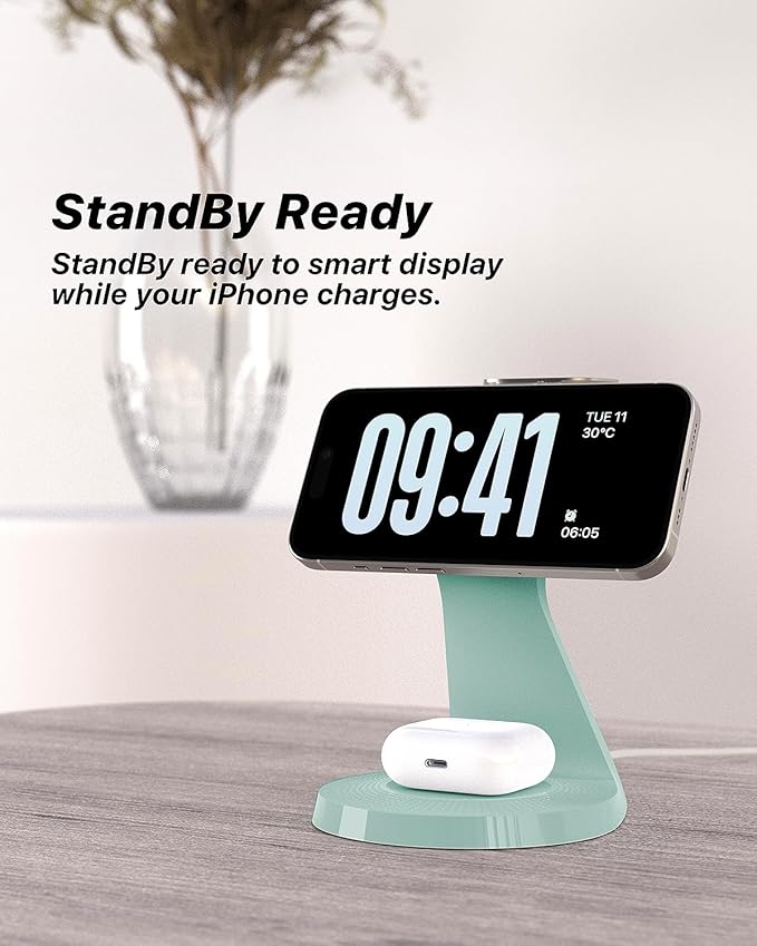 3 in 1 Charging Station for Apple Devices,Mag-Safe Charger Stand Fast Charging,Wireless Charger for iPhone 16/15/14/13/12 Series,& AirPods,& iWatch(USB-C Charger Included)