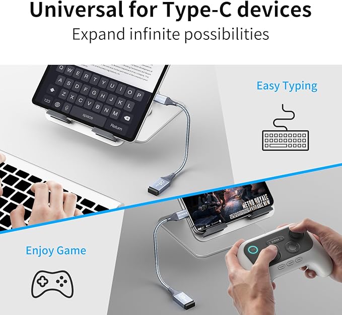 USB C to USB Adapter 2 Pack: USB Female to USB C Male OTG Cable - 10Gbps SuperSpeed Data Transfer for MacBook Pro/iPad Air, iPhone 16 15 Pro Max (0.59ft, Grey)