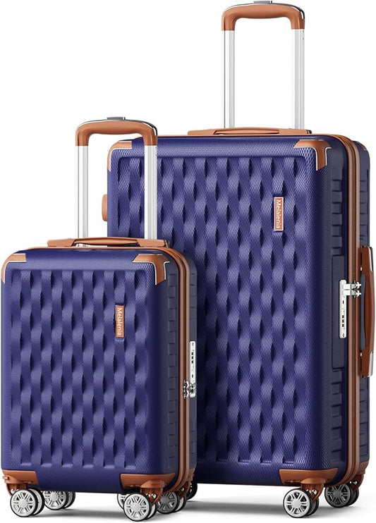 Melalenia Luggage Sets 3 Piece, Hard Shell Carry on Suitcase with Spinner Wheels and TSA Lock, Travel Lightweight Luggage Set for Women, Navy Brown