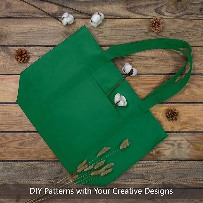 TOPDesign 3-Pack Canvas Tote Bags with an External Pocket, Reusable Grocery Shopping Bags, Top Zipper Closure, Daily Essentials (Green)