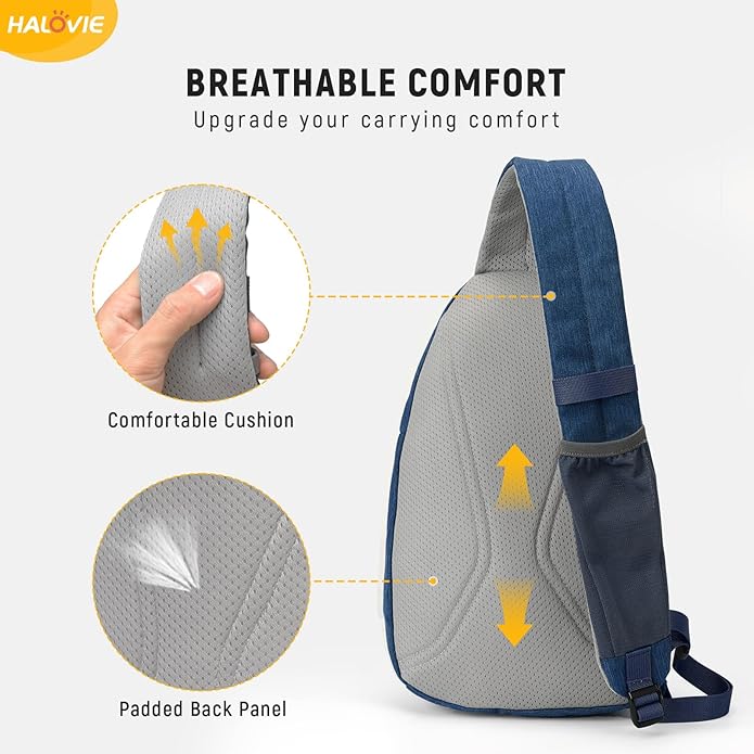 HALOVIE Anti Theft Crossbody Sling Bag RFID Travel Sling Backpack Lightweight Hiking Shoulder Chest Bag for Walking Work