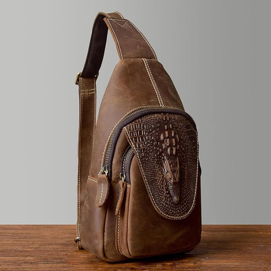 Genuine Leather Sling Bag for Men Women Backpack Chest Shoulder Satchel Crossbody Bags Casual Outdoor Daypack