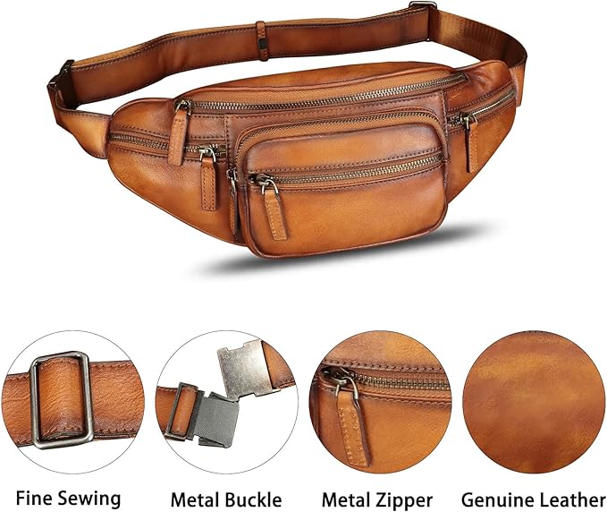 Genuine Leather Fanny Pack for Women and Men Vintage Handmade Leather Waist Bag Sling Bag Backpack Purse Crossbody Bags (Brown)