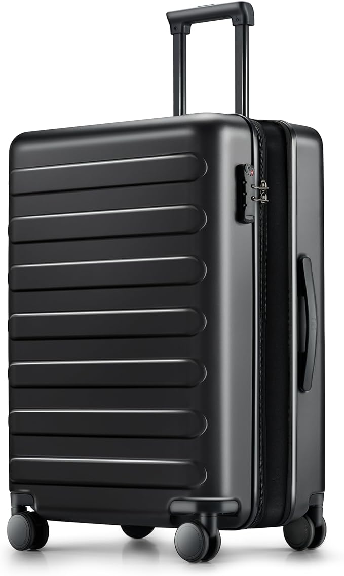 NINETYGO Medium Checked Luggage 24 Inch, Checking In Luggage with Smooth Spinner Wheels, Expandable, Hard Shell PC Suitcase, Lightweight Travel Luggage, TSA Approved (Black, Rhine Max)