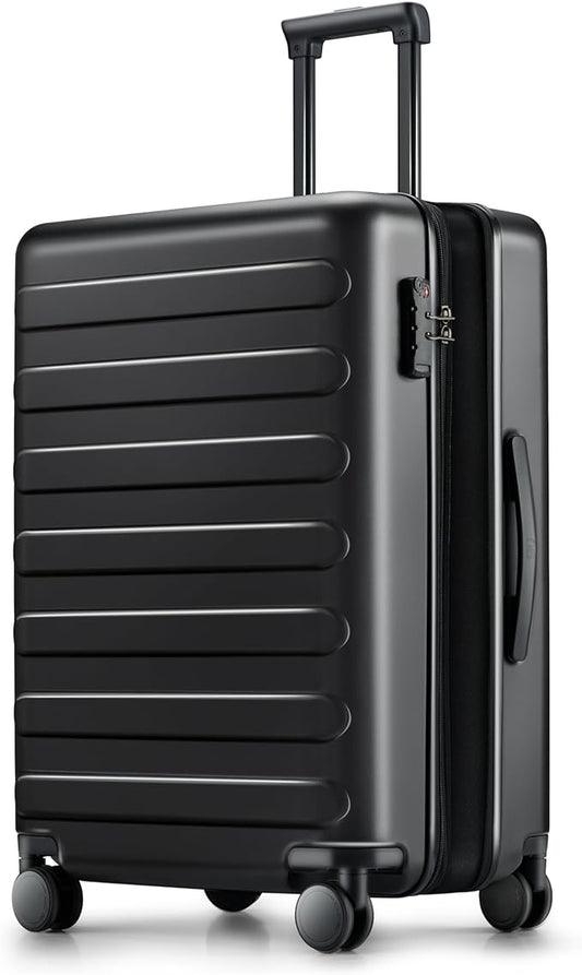NINETYGO Medium Checked Luggage 24 Inch, Checking In Luggage with Smooth Spinner Wheels, Expandable, Hard Shell PC Suitcase, Lightweight Travel Luggage, TSA Approved (Black, Rhine Max)