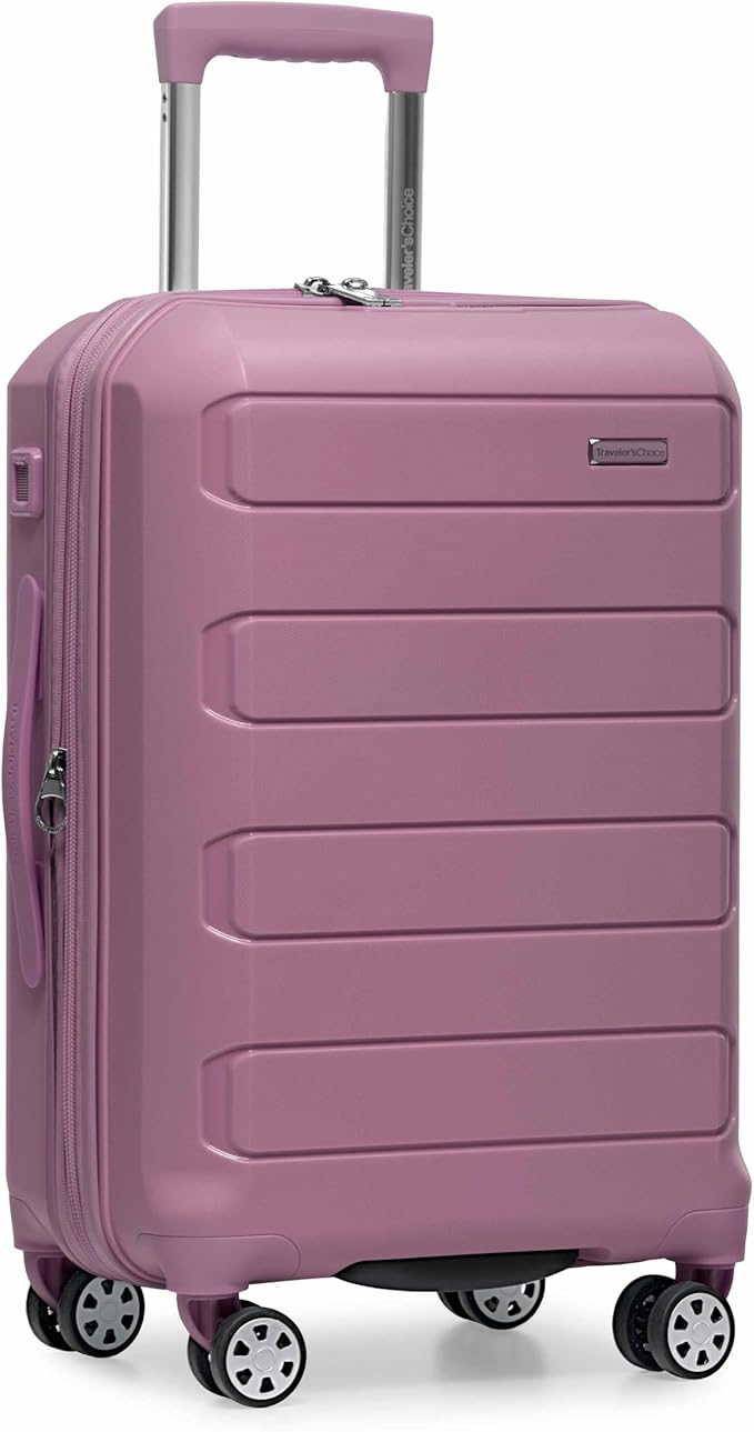 Traveler's Choice Pagosa Indestructible Hardshell Expandable Spinner Luggage, Mauve, 22-Inch Carry-on
