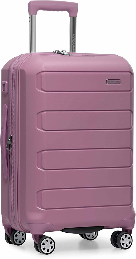 Traveler's Choice Pagosa Indestructible Hardshell Expandable Spinner Luggage, Mauve, 22-Inch Carry-on