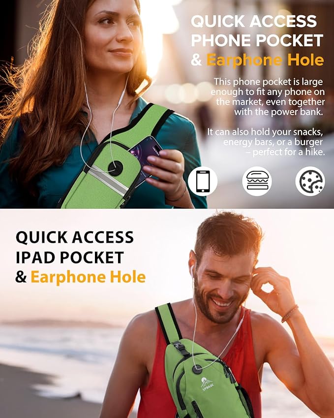 Sling Bag for Women, Crossbody Bag for Men, Cross Body Hiking Backpack, Travel Daypack, Chest Pack with Chest Phone Holder