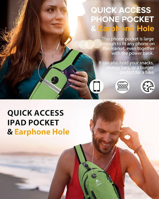 Sling Bag for Women, Crossbody Bag for Men, Cross Body Hiking Backpack, Travel Daypack, Chest Pack with Chest Phone Holder