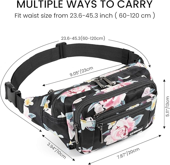 CXWMZY Fanny Packs For Women & Men Waist Pack Hip Bum Bag with Multi-Pockets Large Capacity Waterproof Casual Bum Bag for Disney Traveling Casual Cycling Running Hiking