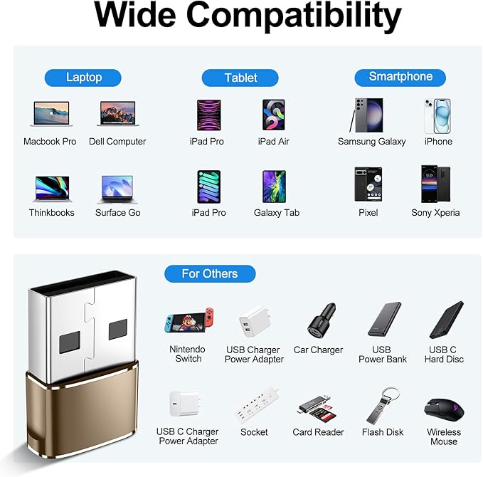 𝟒𝐏𝐚𝐜𝐤 𝐔𝐩𝐠𝐫𝐚𝐝𝐞𝐝 USB to USB C Adapter,Type-C Female to A Male Car Charger OTG Converter for Apple Watch Ultra 8 9 10,iPhone 16 15 14 13 Pro Max,Samsung S24,Nintendo Switch,AirPods,iPad,Car