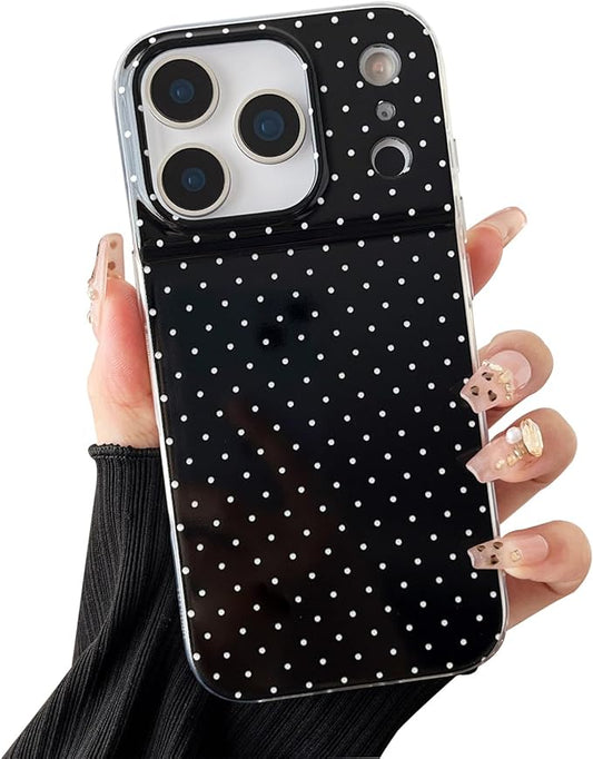 Compatible with iPhone 17 Pro Case, Fashion Cute Aesthetic Polka Dot Phone Case for Women, Shockproof Slim Soft TPU and Hard PC Protective Phone Cover for iPhone 17 Pro 6.3", Black
