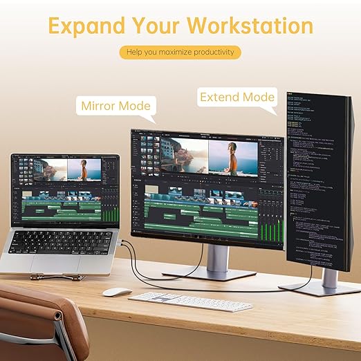 USB C to HDMI Cable 6.6FT, 4K@60Hz USB 3.1 Type C to HDMI Adapter Cord, Thunderbolt 3/4 Compatible for MacBook Pro/Air, iPad Pro, Galaxy S24/S23, Dell XPS, Chromebook, Surface and More