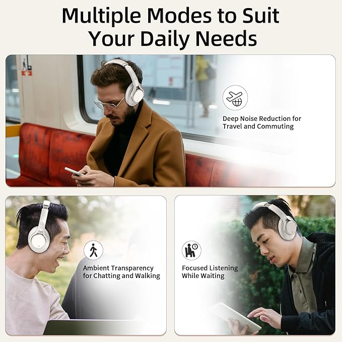 SoundMAGIC P58BT ANC - Over Ear Hybrid Active Noise Cancelling Bluetooth Headphones - Silver