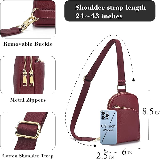 INICAT RFID Blocking Sling Bag Leather Crossbody Bags for Women Fanny Pack Cross Body for Woman Chest Bag for Travel 1.9L