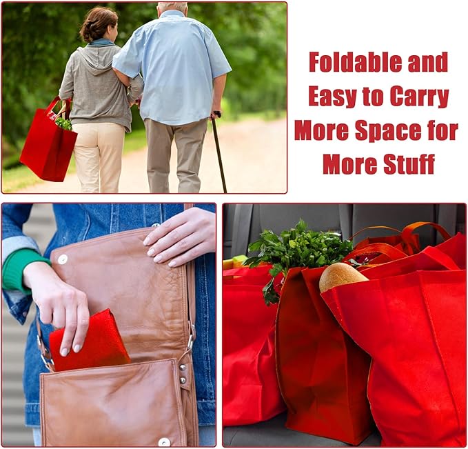 50Pcs Reusable Non Woven Shopping Bags Large Foldable Totes Bag with Handles Grocery Handbag Bulk for Boutiques