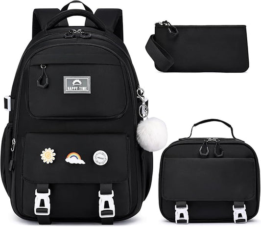 MOMUVO School Backpack Set for Girls,3pcs Bookbag with Lunch Box Pencil Case Kids School Bag Set