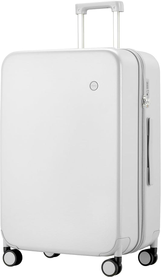 mixi Upgrade Luggage Suitcases with Spinner Wheels, Large Hardside Rolling Suitcase PC with TSA Lock Travel Case 26in Checked in, Fine Grid Smoke White