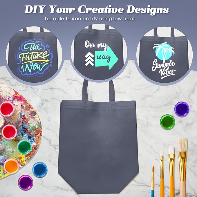 Reginary Reusable Totes Bags - 100 Pcs Non Woven Grocery Handle Bags for Shop Events & Retail Store (Dark Gray)