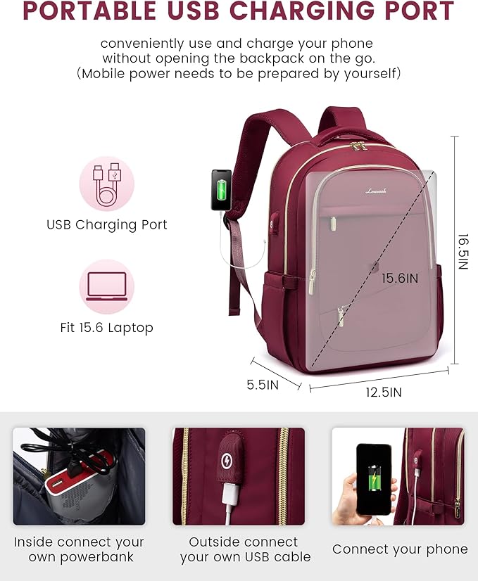 LOVEVOOK Laptop Backpack for Women, 15.6 Inch Slim Computer Bag with Separate Computer Compartment for Travel Business Work